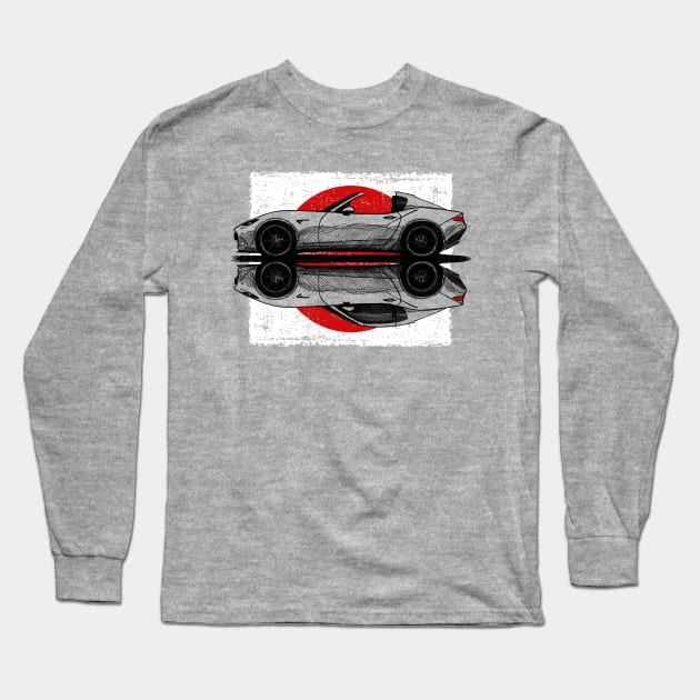 My hand drawing of ND RF Japanese roadster sports car with flag background Long Sleeve T-Shirt by jaagdesign